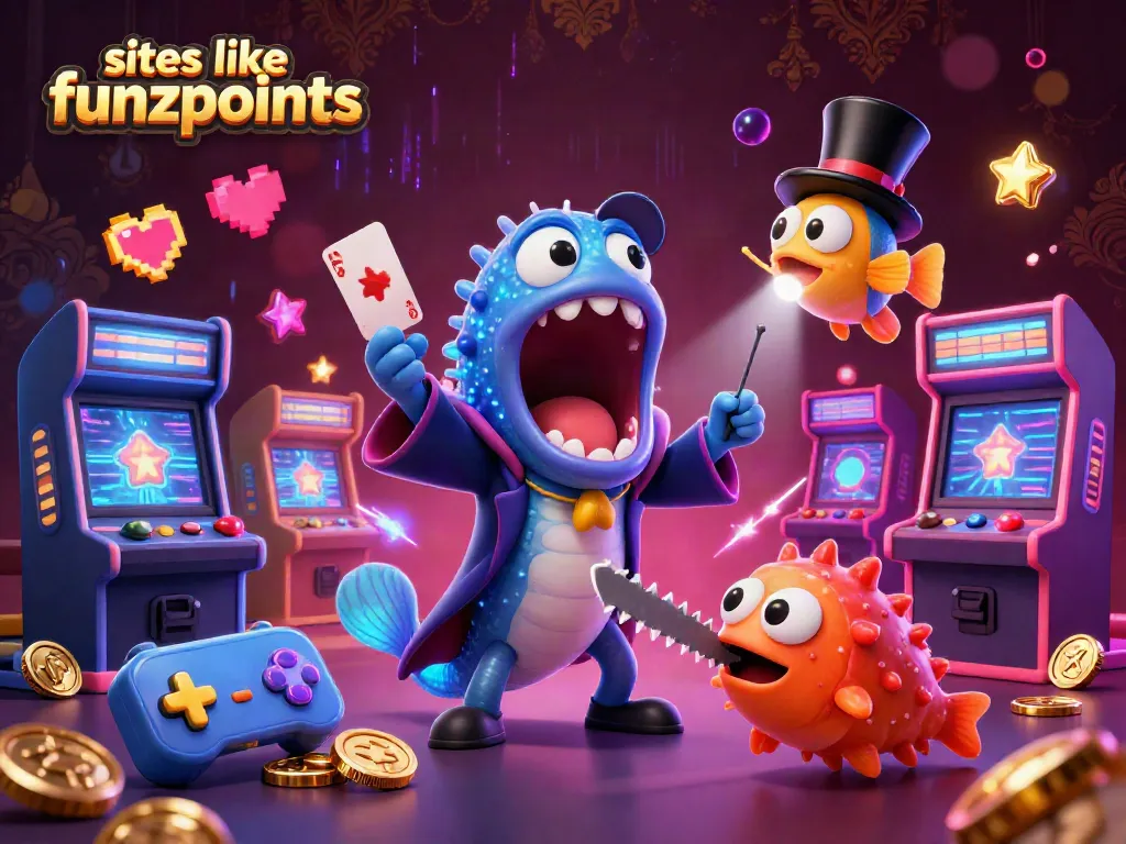 Engage with sites like funzpoints, featuring vibrant 3D casino characters and arcade elements in action.