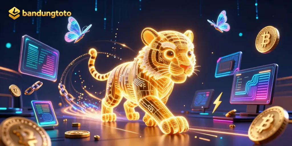 Engage with bandungtoto in a vibrant digital casino landscape filled with neon elements and cryptocurrency