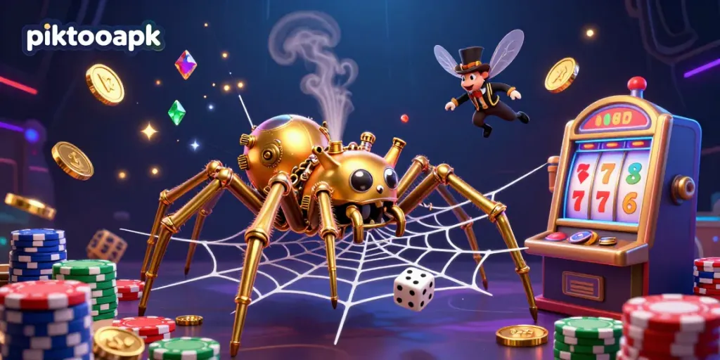 Spin the reels with piktotoapk as you uncover hidden treasures in this bright casino-themed scene.