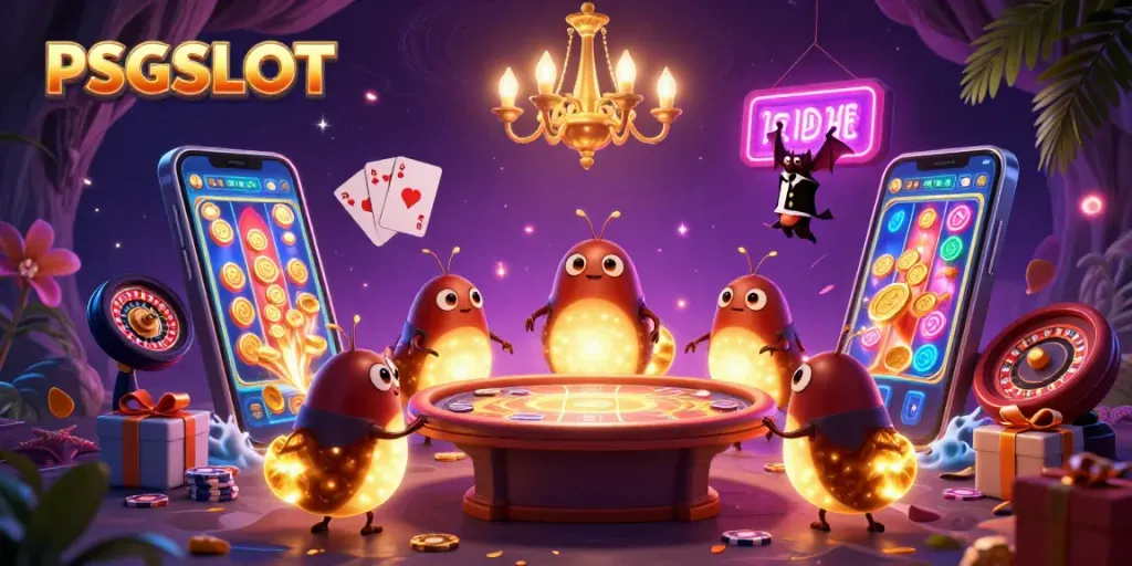 Experience exciting gameplay with PSGSLOT in a vibrant 3D casino scene.
