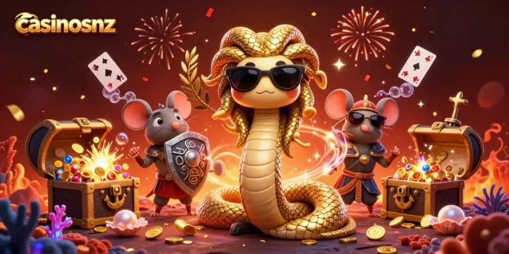 Play and win with casinosnz in this vibrant 3D casino fantasy scene.