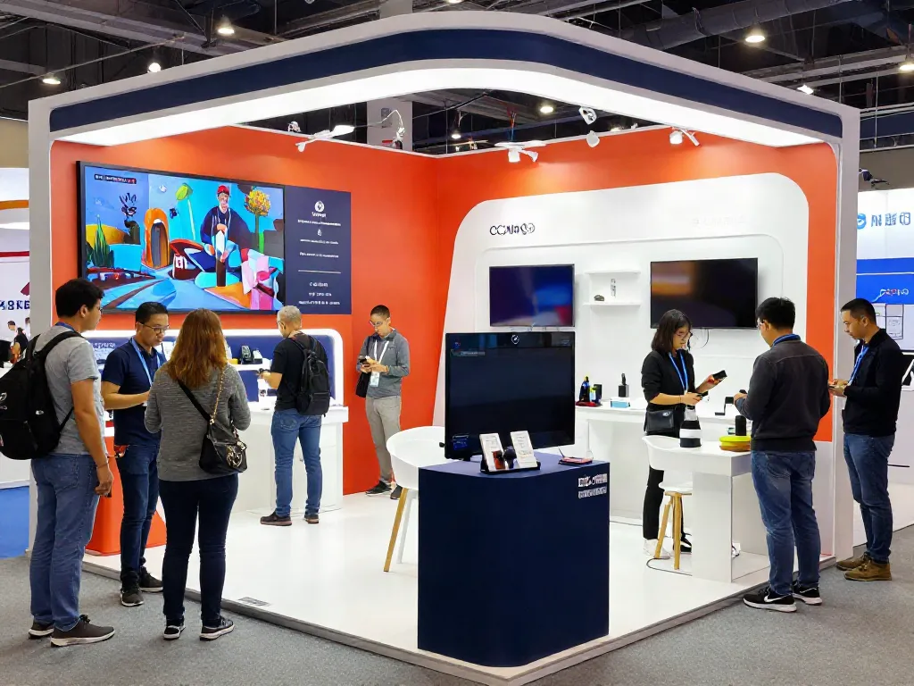 Engaging exhibition display stands attracting visitors at a vibrant trade show.