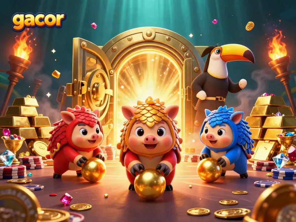 Experience the excitement of gacor slots with vibrant pangolins rolling through golden treasures.