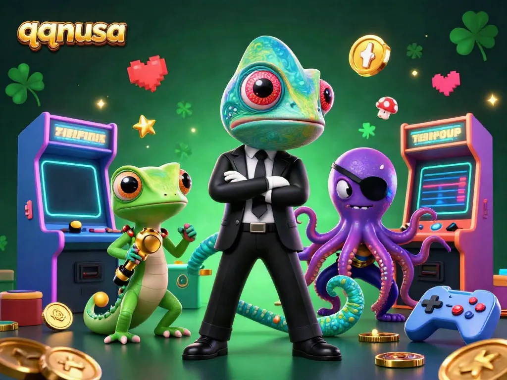Experience thrilling gameplay with QQNUSA's vibrant 3D casino scene filled with colorful game elements.