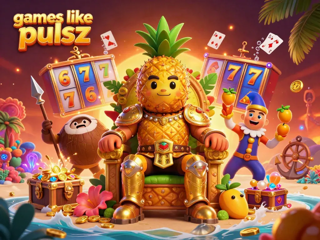Play exciting games like pulsz with our vibrant casino scene showcasing fun characters and slots.