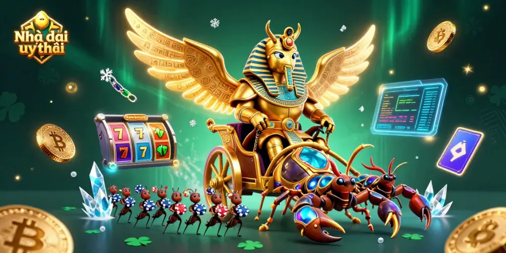 Experience thrilling gaming with Nhà cái uy tín highlighted in a vibrant, action-packed casino scene