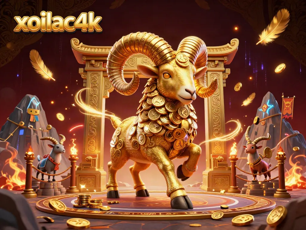 Engage in thrilling action with xoilac4k's vibrant casino-themed illustration featuring a golden ram and dynamic elements.