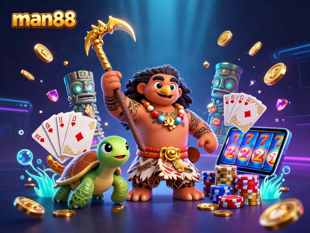 man88 brings excitement with spinning roulette, vibrant poker chips, and a dynamic casino scene full of winning moments.
