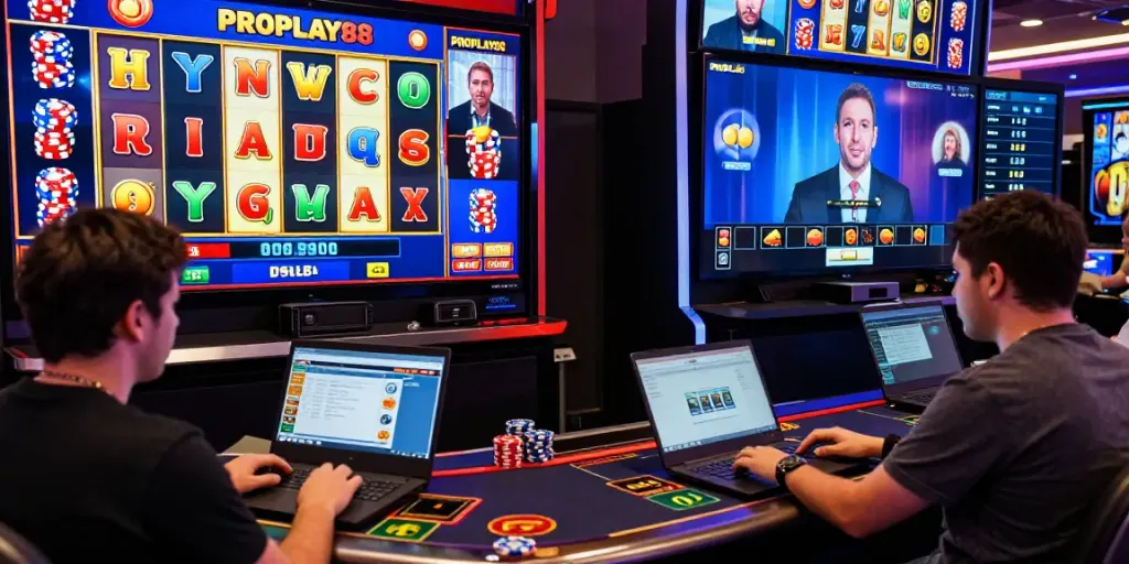Exciting online gaming scene on PROPLAY88 showcasing players engaged with link alternatif proplay88 in a vibrant virtual casino atmosphere.