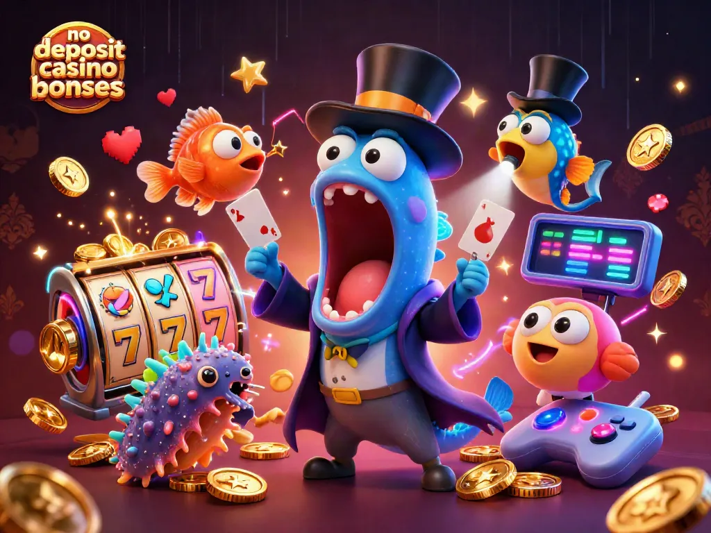 Engage with no deposit casino bonuses through a vibrant 3D scene of unique characters and game elements.