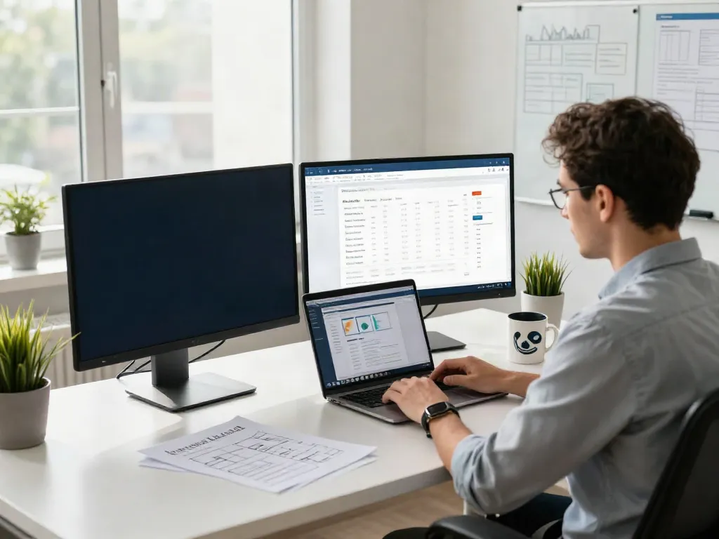 Marketing expert reviewing SEO strategies who can build quality backlinks for my website in a modern office.