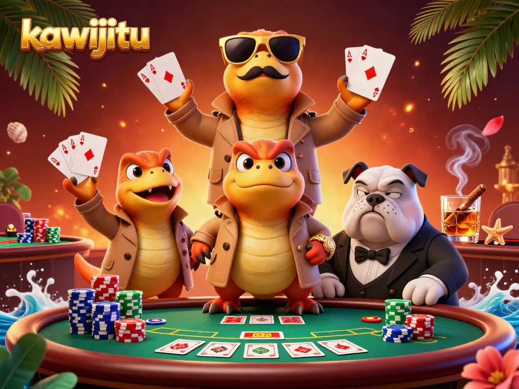 Watch 3D cartoon raptors attempting to enter a VIP casino lounge showcasing gambling elements and vibrant atmosphere.
