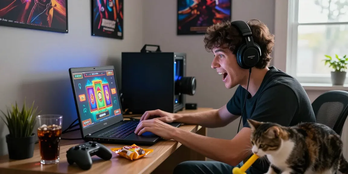Person engaging with online slot games on laptop at home, highlighting gaming excitement from https://www.benmillerband.com/ in a cozy setting with vibrant lighting.