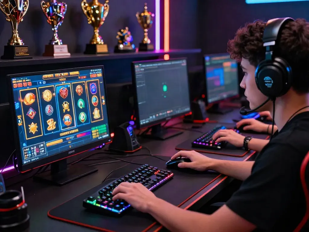 Player immersed in an exciting psgslot gaming session with colorful peripherals.