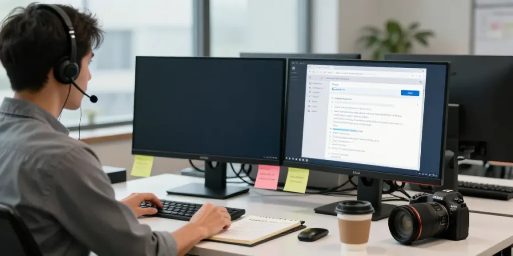 Hotmail support Canada customer service representative assisting users in a modern office.