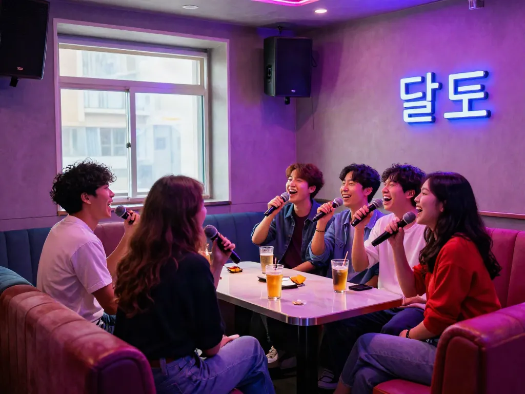 강남 달토에서 즐거운 노래 시간을 보내는 고객들 모습
