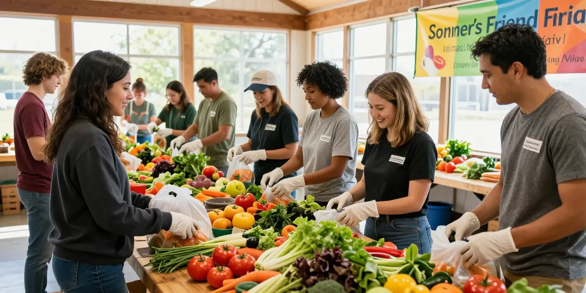 Community volunteers at springshall.org working together to distribute fresh organic produce for local food access initiatives