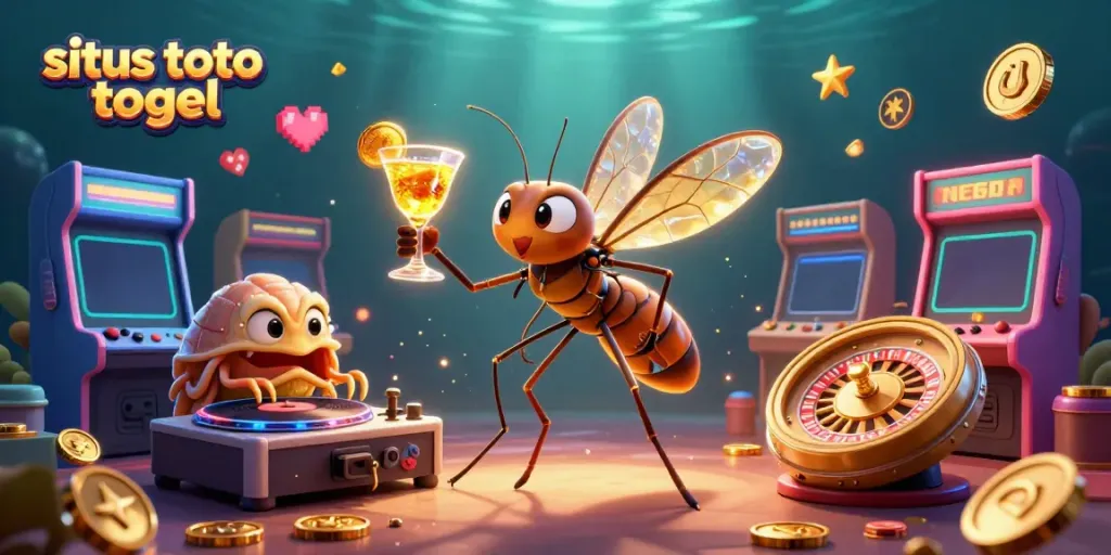 Engage with the vibrant world of situs toto togel through a lively casino mascot scene featuring dynamic cartoon characters.