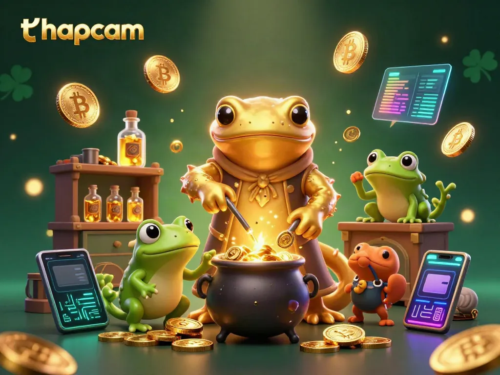 Experience thapcam with a dynamic scene featuring a golden salamander alchemist turning metals into gold coins in a vibrant gambling environment.