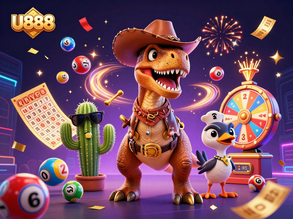 Experience exciting gameplay at U888 with dynamic lottery actions and vibrant casino elements.
