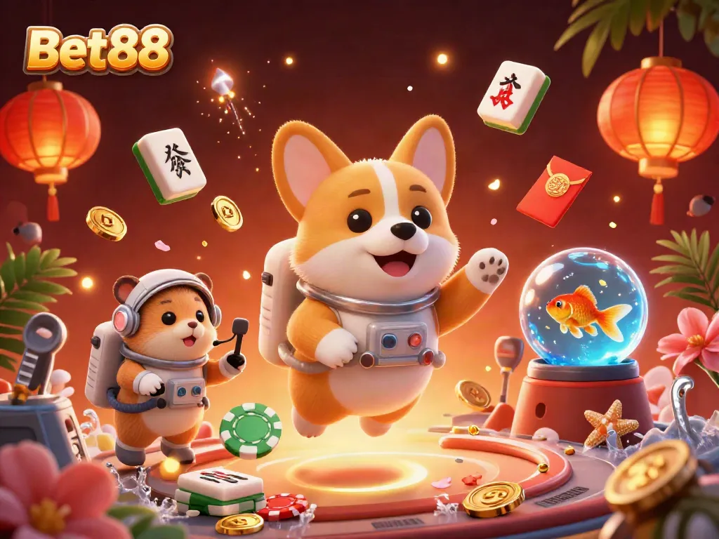 Play thrilling casino games with Bet88 in an ultra-detailed 3D space illustration.