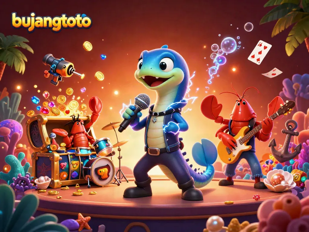 Watch the bujangtoto electric eel DJ perform with dynamic casino elements in an underwater stage.