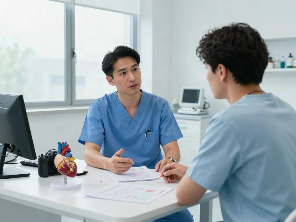 Heart failure treatment UAE - A cardiologist consulting with a patient in a modern clinic.