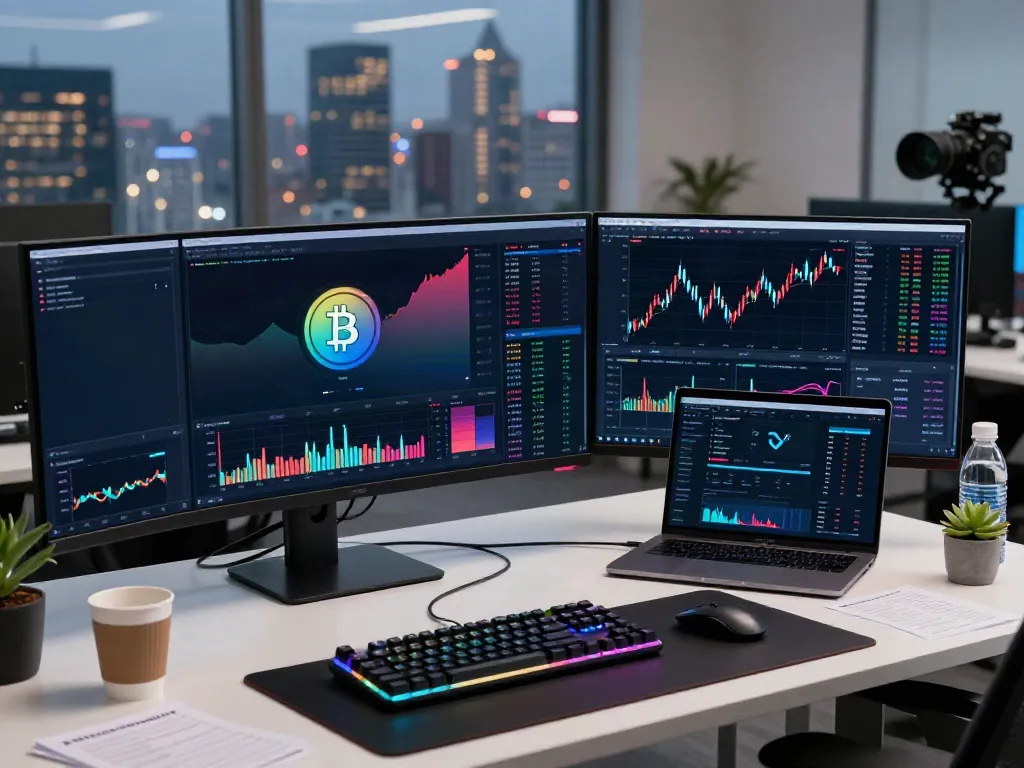 Market data API charts displayed in a modern crypto trading workspace with multiple screens, real-time data, and DeFi tools.