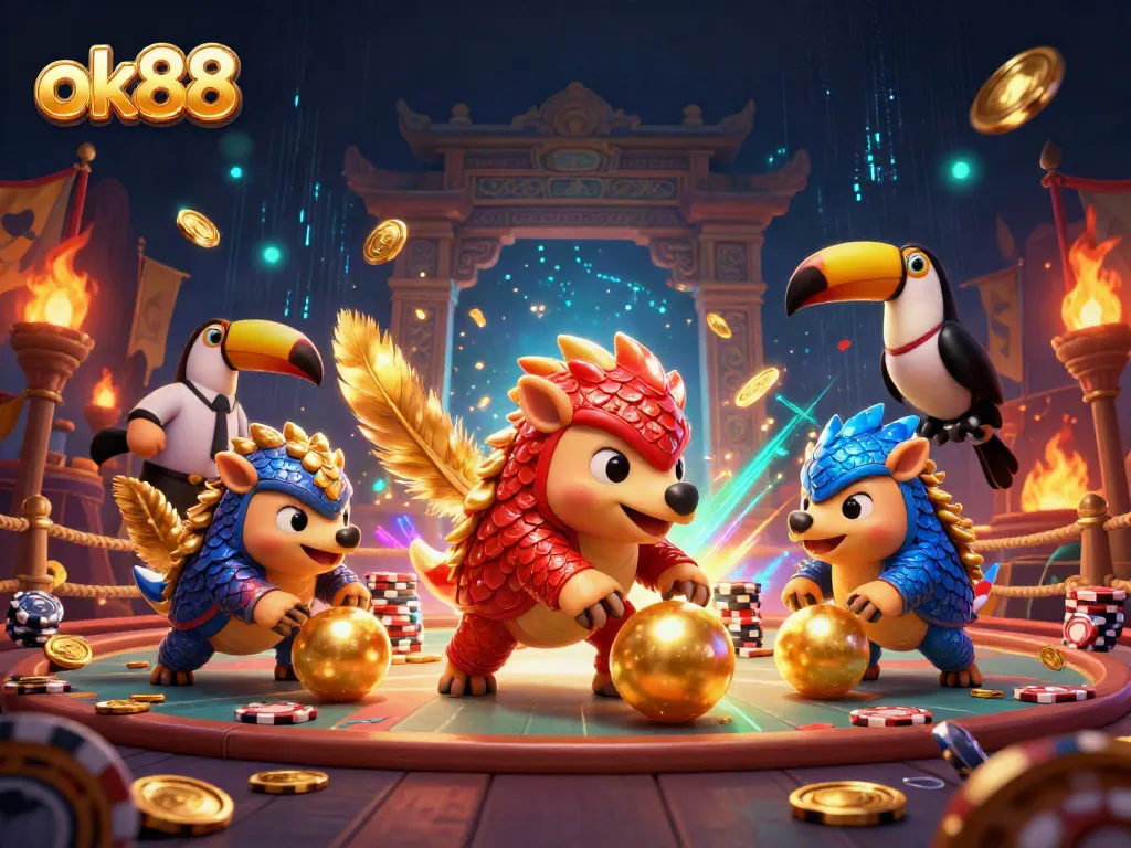 Compete in thrilling games at ok88 with rival pangolins bowling through poker chips.