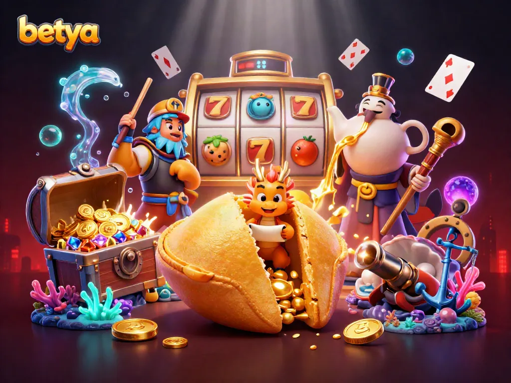 Engage with the vibrant betya casino scene featuring golden fortune elements and lively slot machines.