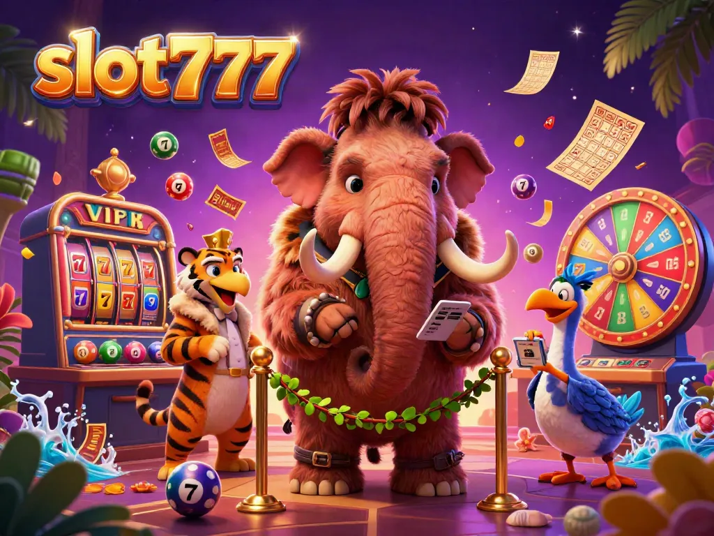 Experience the excitement of slot777 with a 3D scene of vibrant characters at a bustling casino entrance.