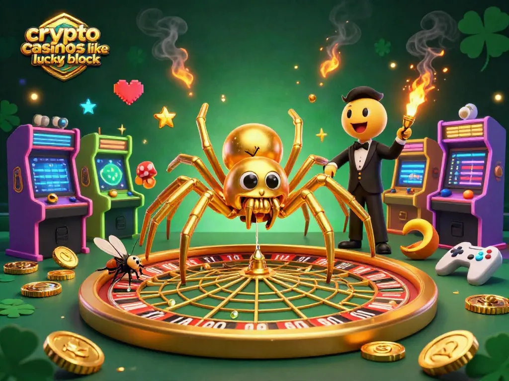 Spin to win at crypto casinos like Lucky Block with vibrant gaming action and golden fun!