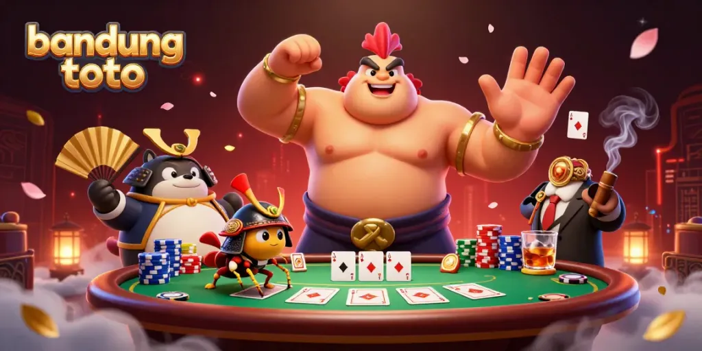 Experience the thrill of bandung toto with powerful characters and dynamic gaming elements in a vibrant casino illustration.