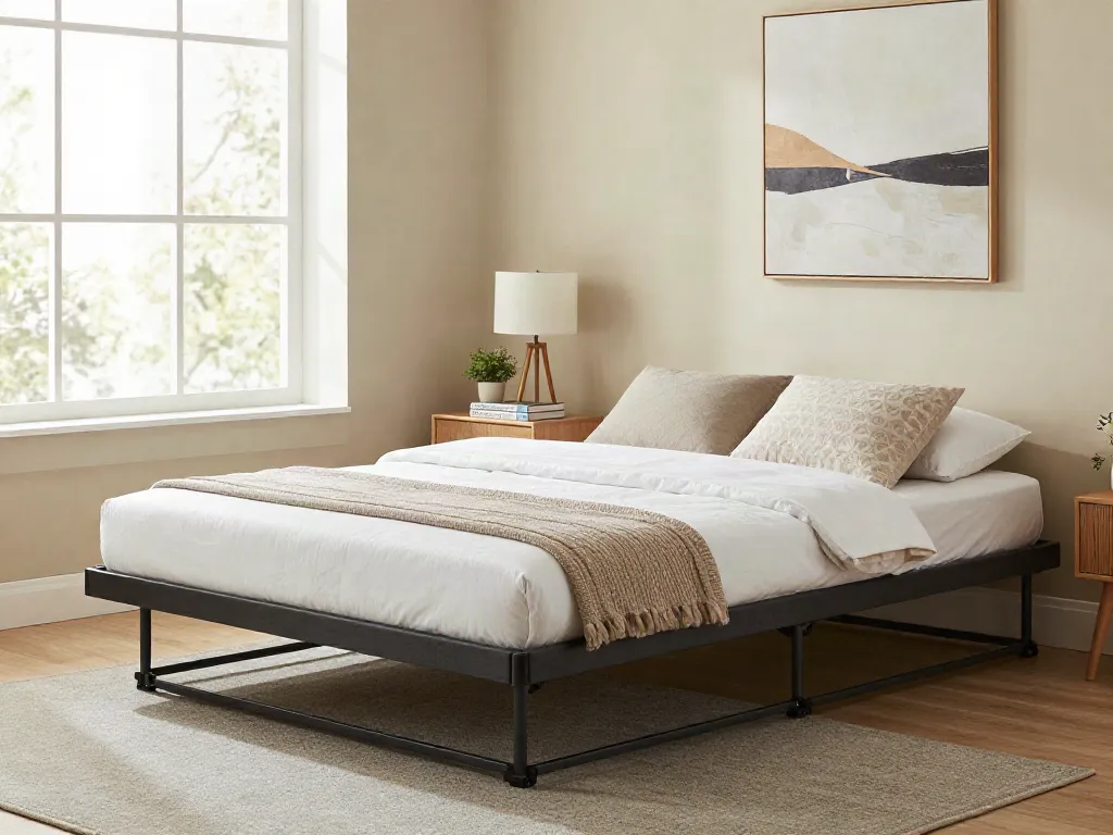 Stylish folding bed in a modern bedroom with cozy decor.