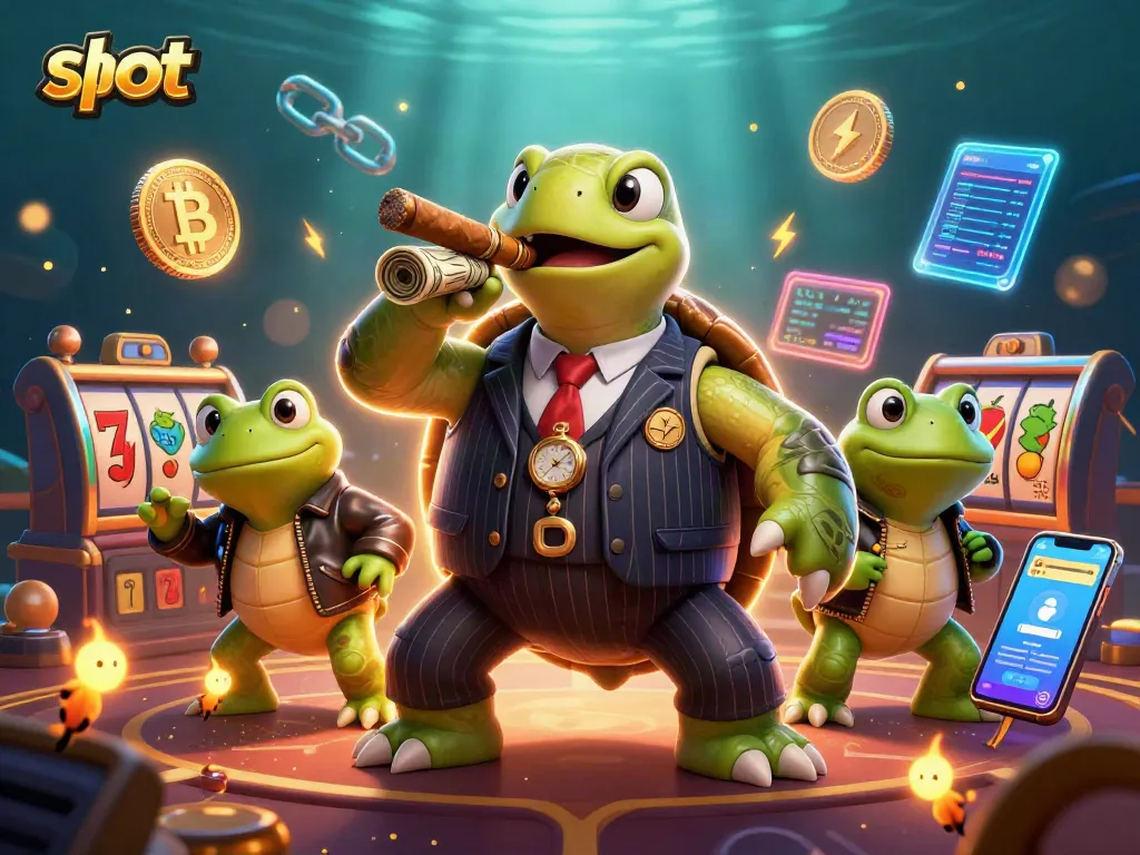 Engage with slot games featuring a cartoon turtle in a mobster suit and bullfrog enforcers.