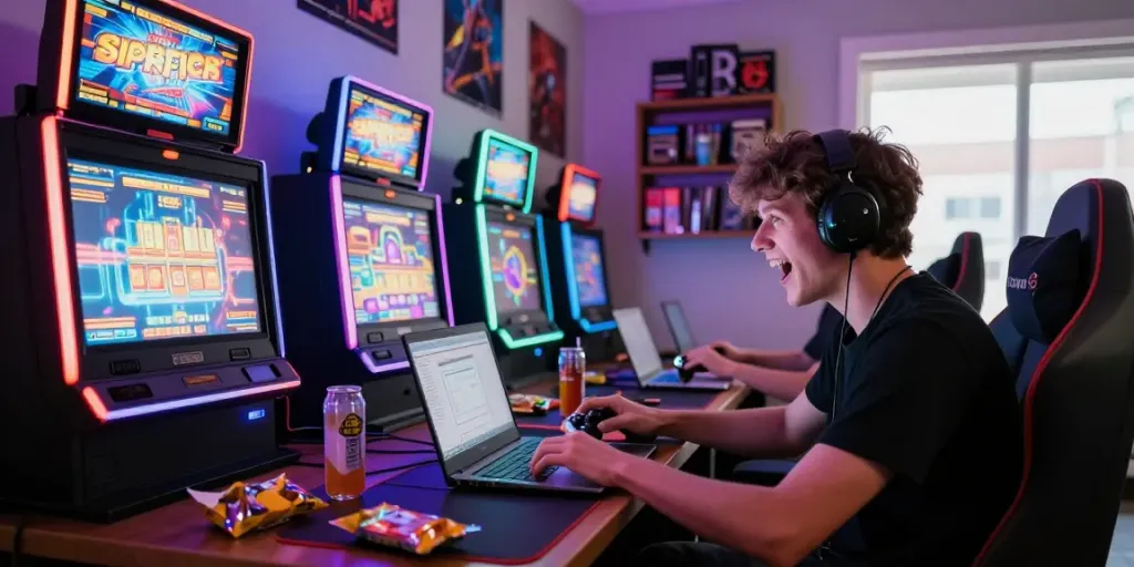 Pengalaman bermain slot777 yang menyenangkan di ruang permainan penuh warna.