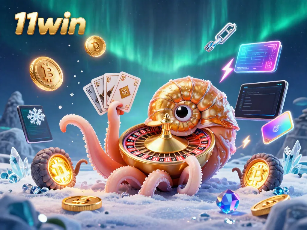 11win players engage in thrilling casino action with vibrant cryptocurrency elements.