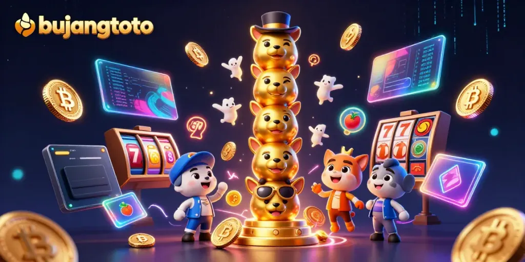 Spin the reels for fun and potential wins at bujangtoto with colorful gaming elements and crypto vibes.
