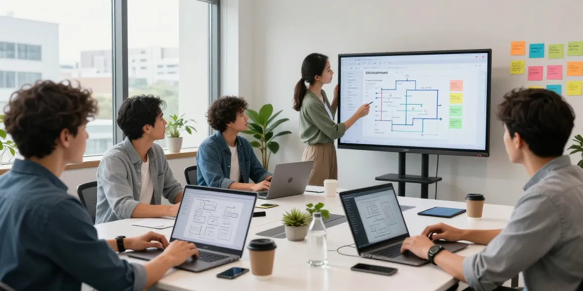 MVP development service showcased in a vibrant collaborative workspace with diverse developers brainstorming and sketching ideas.