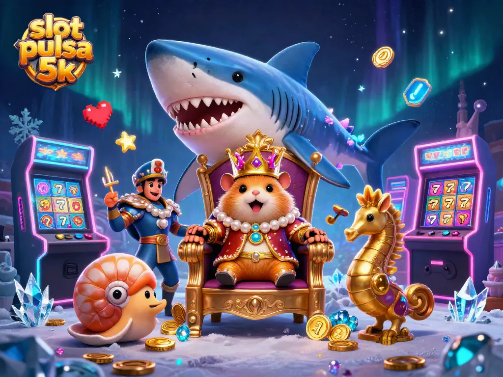 Engage with exciting slot pulsa 5k action in this vibrant casino-themed 3D illustration.
