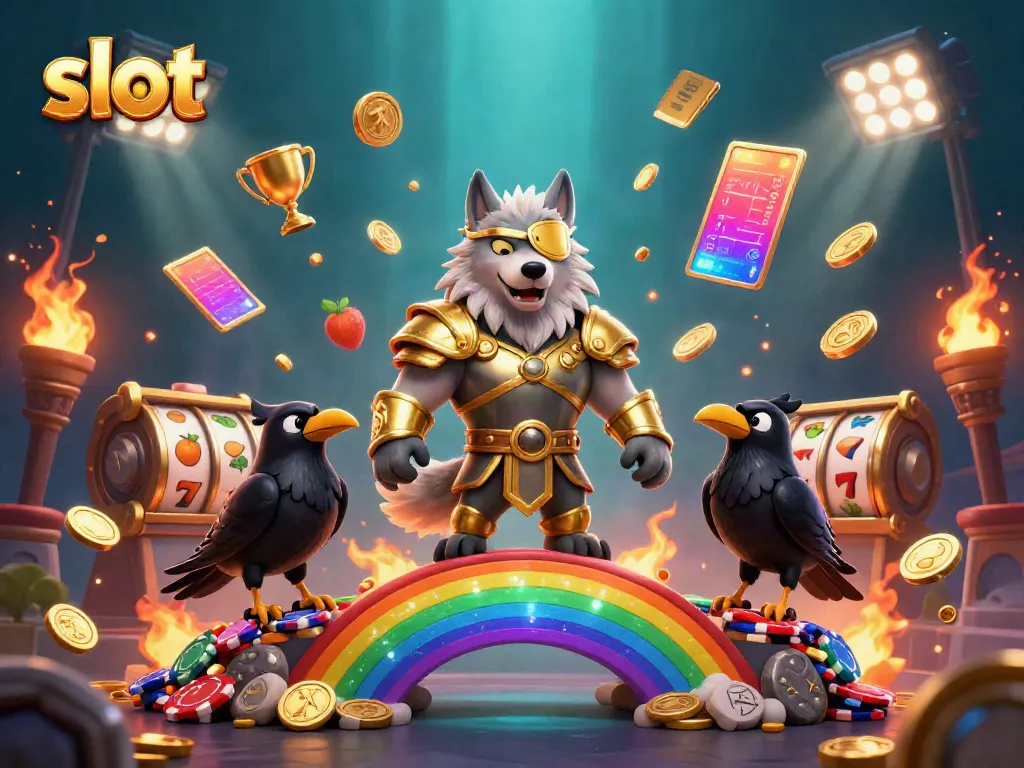 Gulir slot yang mengasyikkan dengan karakter Norse, mesin slot, dan elemen kasino lainnya.