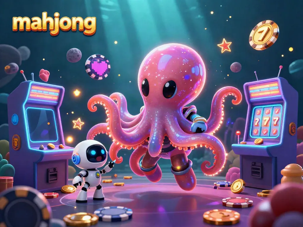 Experience epic mahjong action with an alien octopus at a vibrant casino slot machine.