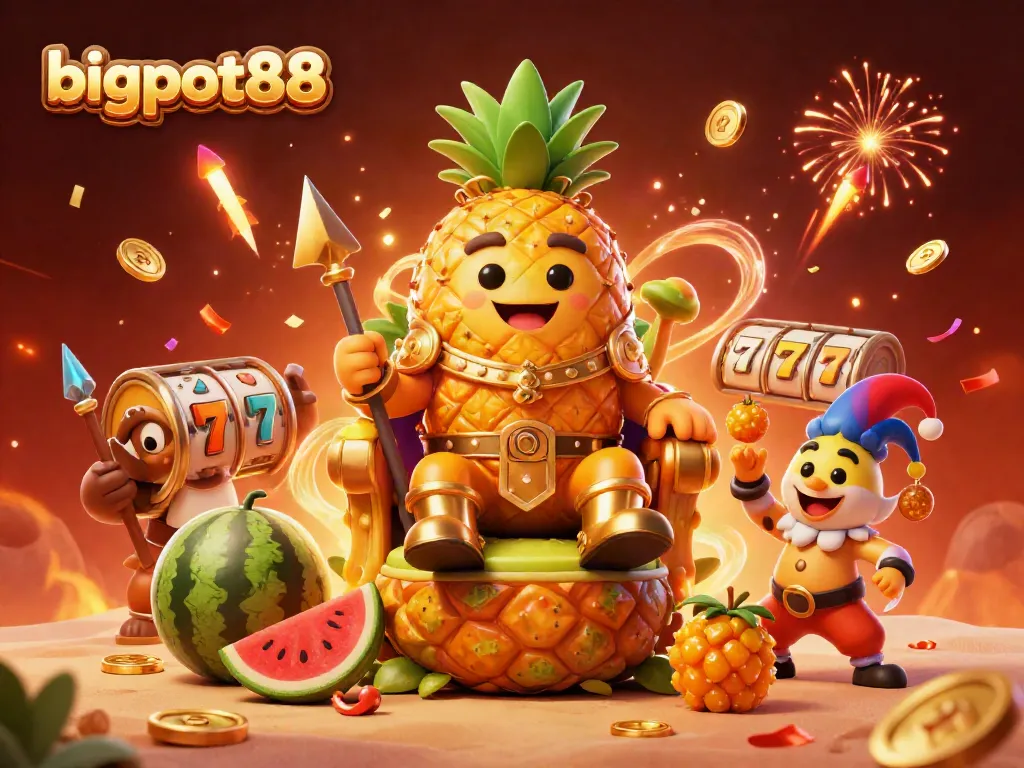 Engage with bigpot88's vibrant casino world where the golden pineapple king reigns supreme!