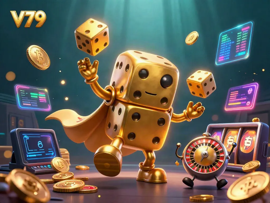 Engage with thrilling gameplay at V79, featuring golden dice and lively casino elements.
