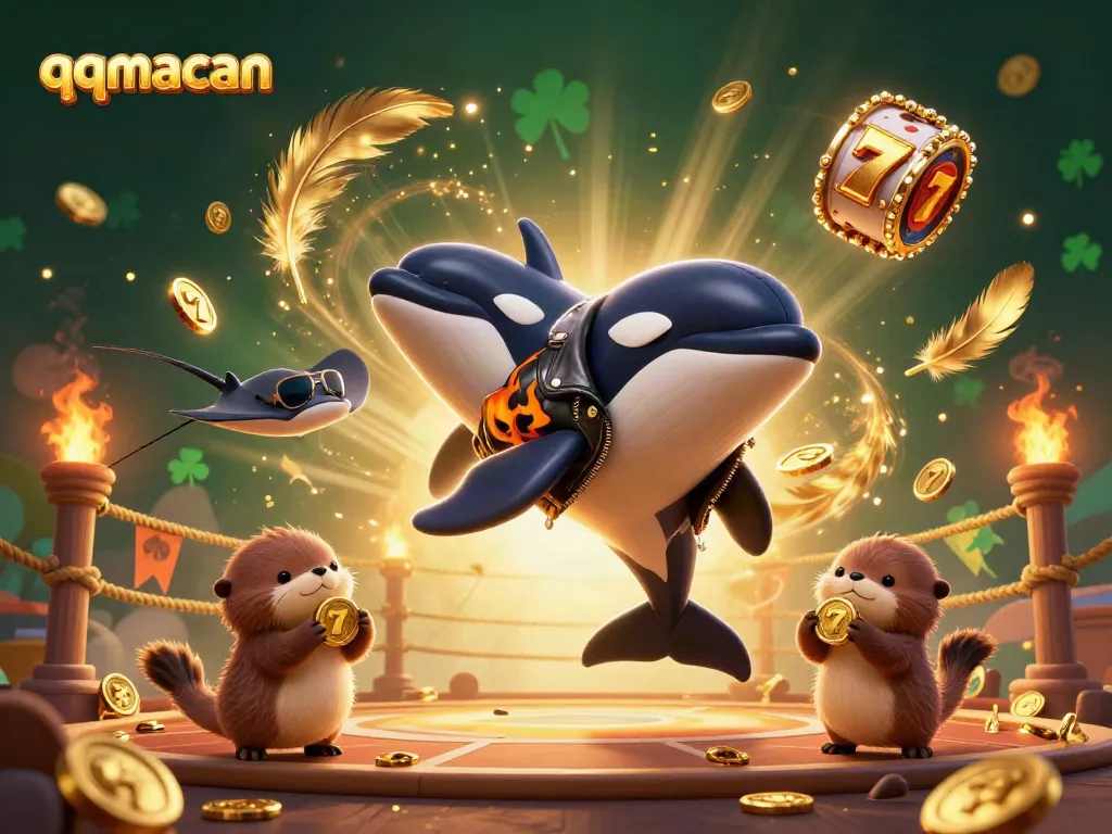 Engage with qqmacan's vibrant 3D cartoon art featuring playful characters surrounded by exciting gambling elements.