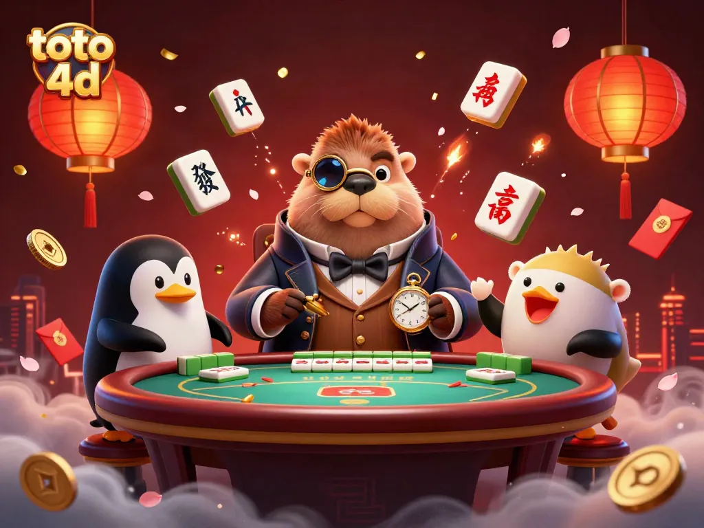 Menang taruhan toto 4d dalam suasana kasino yang menghibur dengan karakter lucu dan elemen dinamis.