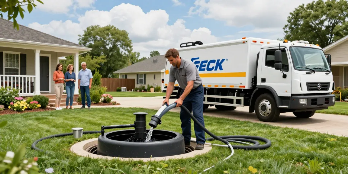 Septic tank pumping IE service in progress, showcasing professional technician at work in a backyard.