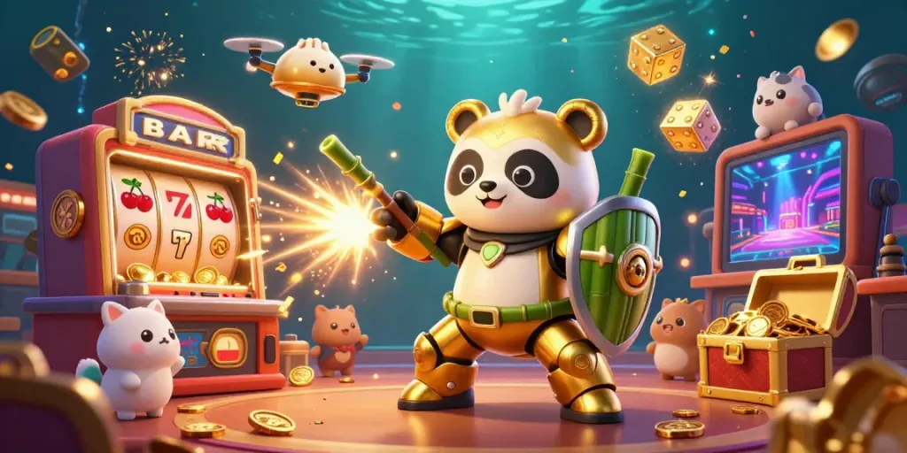 Experience thrilling gaming at SUNWIN with a vibrant scene of 3D cartoon characters in a colorful casino setting.