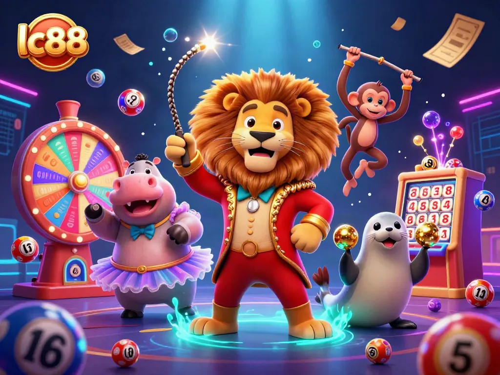 Spin to win with lc88's lively casino characters in an exciting 3D carnival-themed scene.