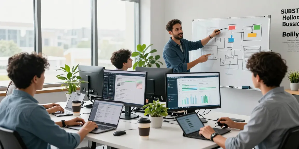 Equipo colaborando en soluciones de hosting en México en una oficina moderna.